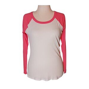 NEW Chaser Raglan Long Sleeve White & Coral Crew Neck Cotton T-Shirt Size M